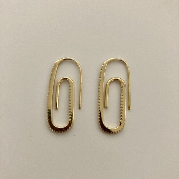 Adornmonde Jewelry - Adornmonde Paper Clip Pave Earrings, 14K Gold Plated Sterling Silver